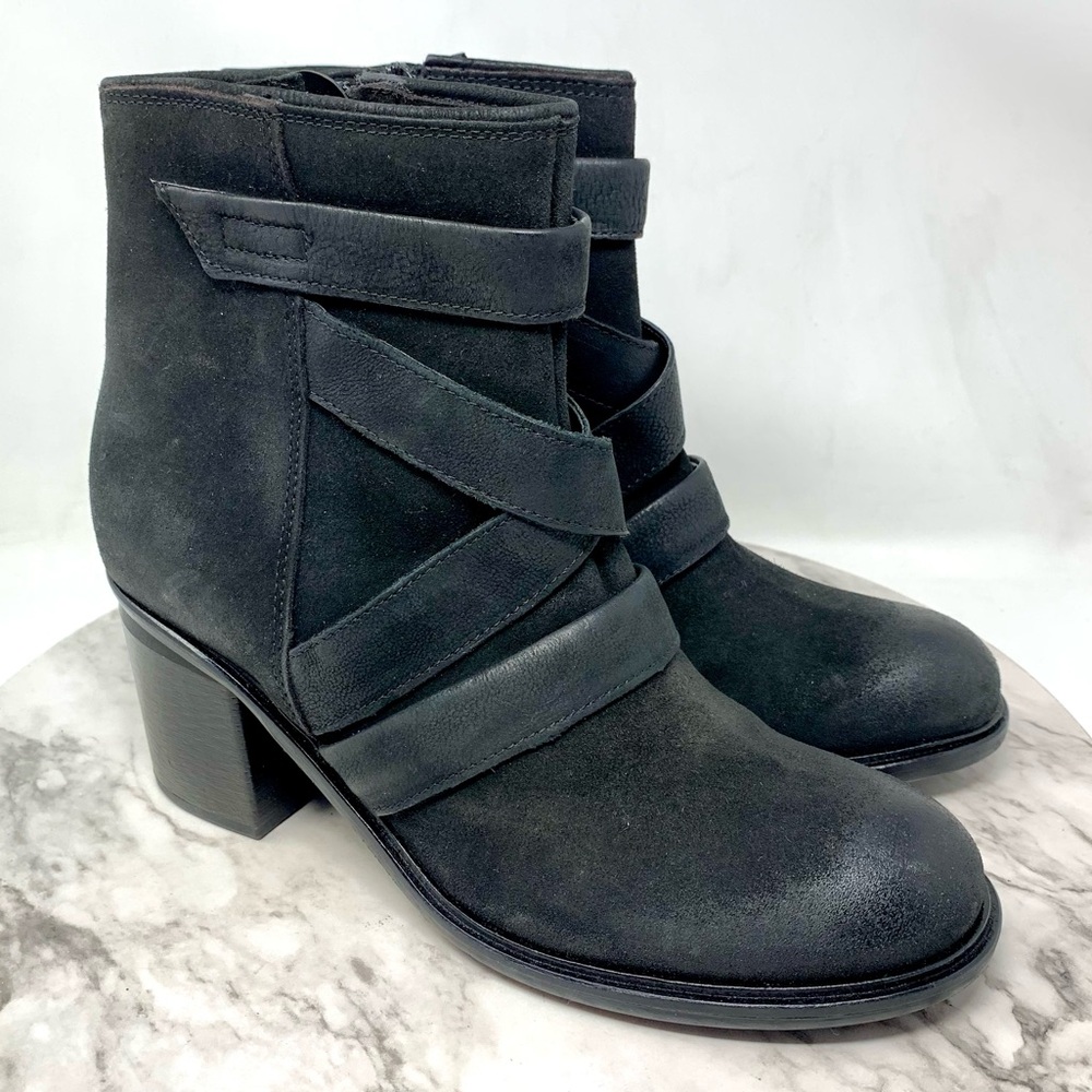 Miz Mooz Jalissa Black Leather Strappy Booties 40 Goth Moto Edgy Comfy Bohemian - Picture 1 of 16